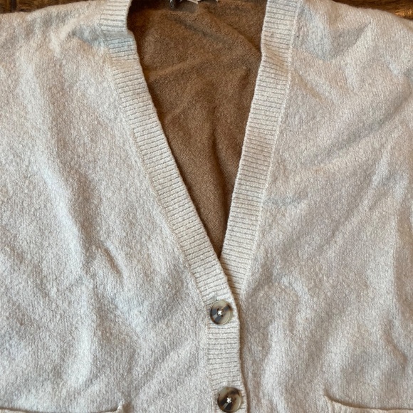 Madewell Cream Color-Block Button Cardigan Large Sweater V-neck Relaxed Fit - Picture 2 of 11